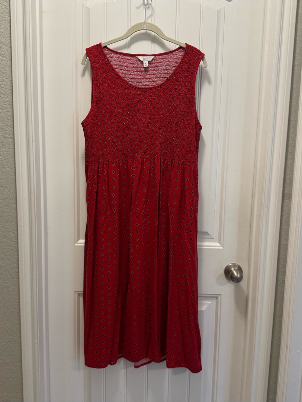 Croft & Barrow Women's Red Smocked Midi Dress Sleeveless Floral Cottagecore XL